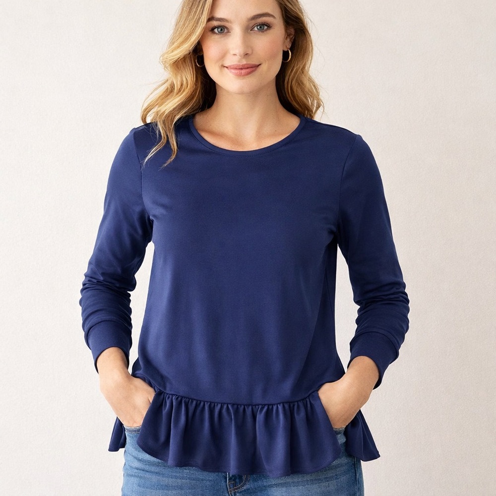 Halogen Deep Blue Long Sleeve Knit Top Lightweight Sweater size Medium